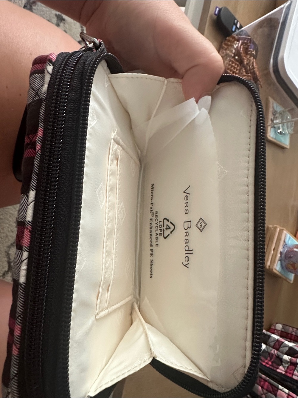 Vera Bradley Pink Black White Plaid Quilted Wallet - Picture 3 of 4